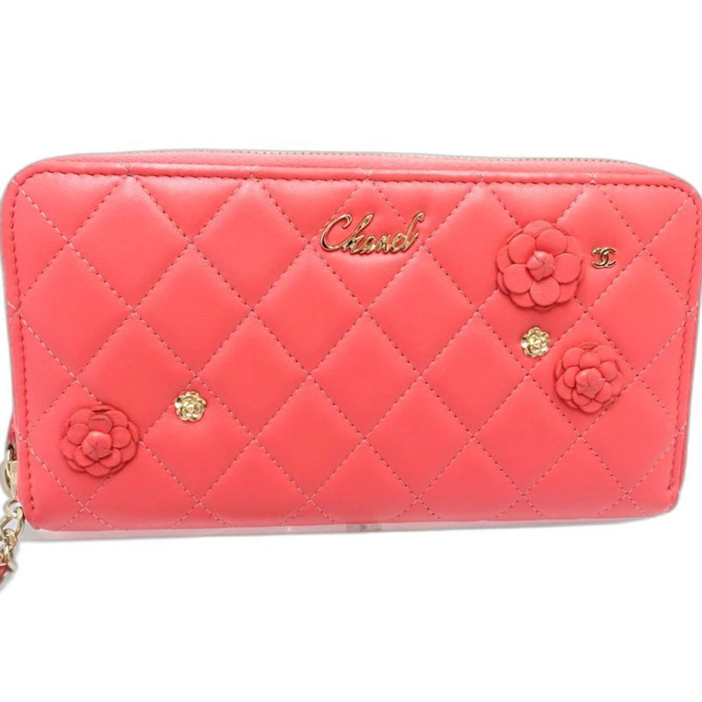 CHANEL Chanel Long Wallet AP0150 Round Zipper Camellia Lambskin Pink Women's ... - Picture 3 of 14